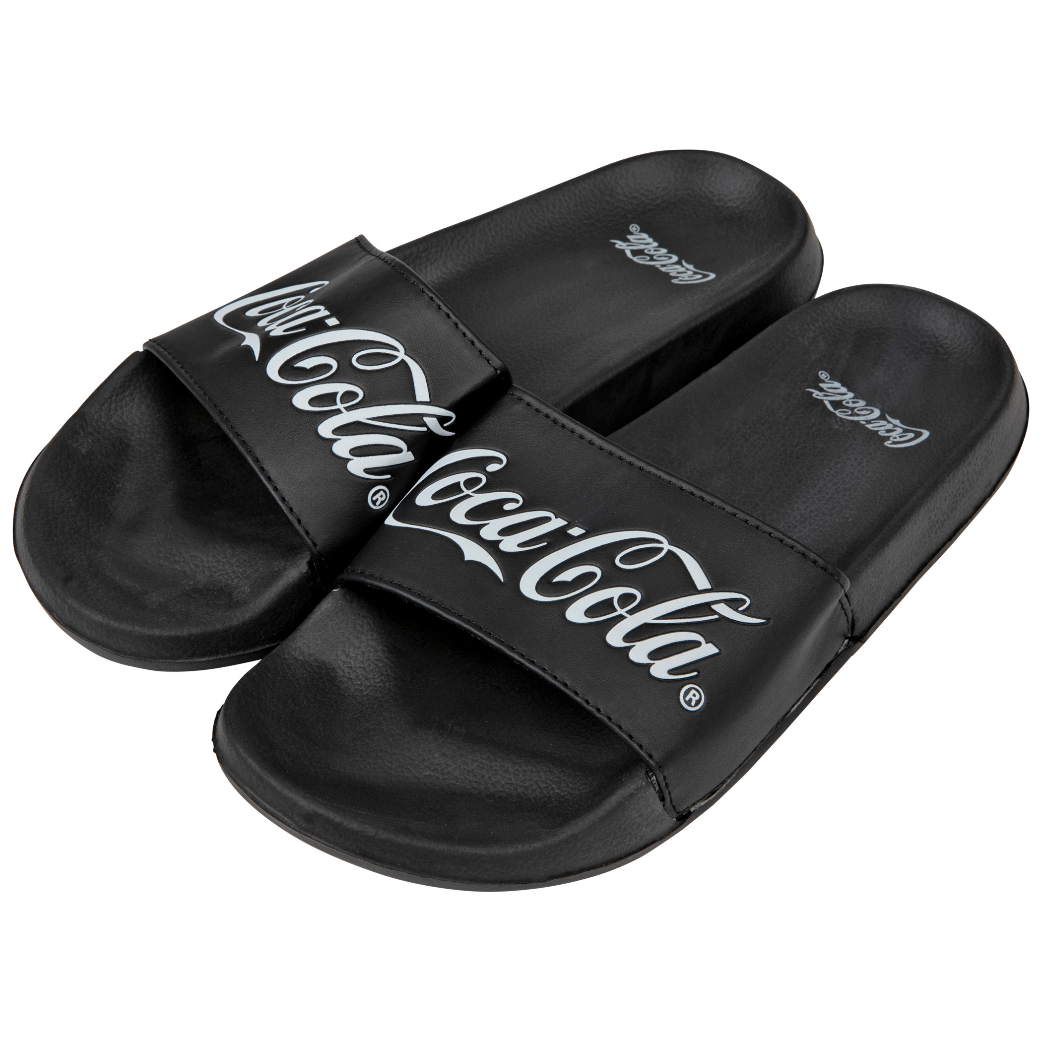 Coca-Cola Brand Black and White Text Logo Slide Sandals